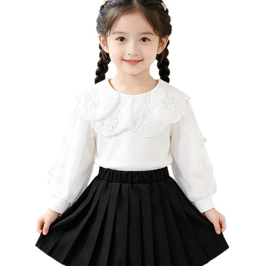 Mädchen elegante Bluse mit verzierter Rückenöffnung und Tüllärmeln EB