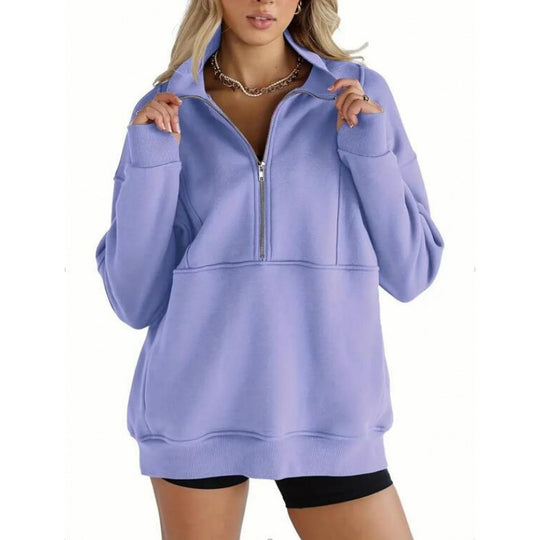 Damen Sweatshirt mit halbem Reißverschluss und oversized Schnitt EB