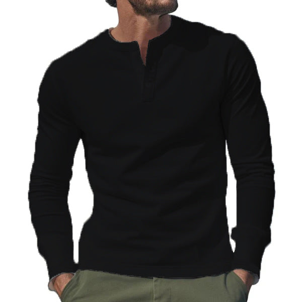 Herren nan langärmeliges Henley-Longsleeve mit Stehkragen, 3-Knopfleiste und elastischem Baumwollstretch EB