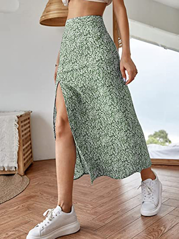 Damen Maxirock mit floralem Print und seitlichem Schlitz EB