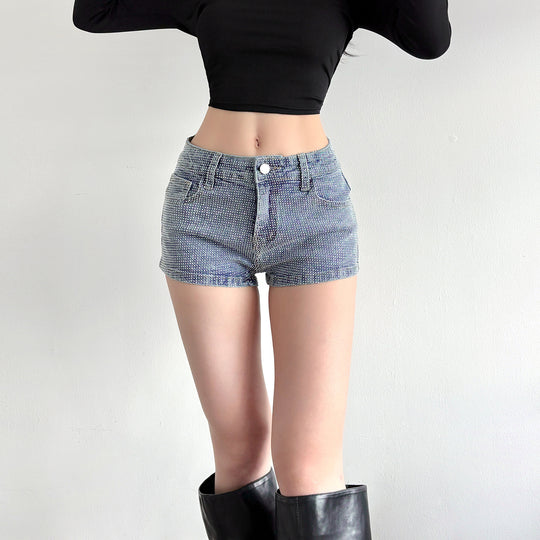 Damen Glitzernde Denim-Shorts mit funkelnden Akzenten EB