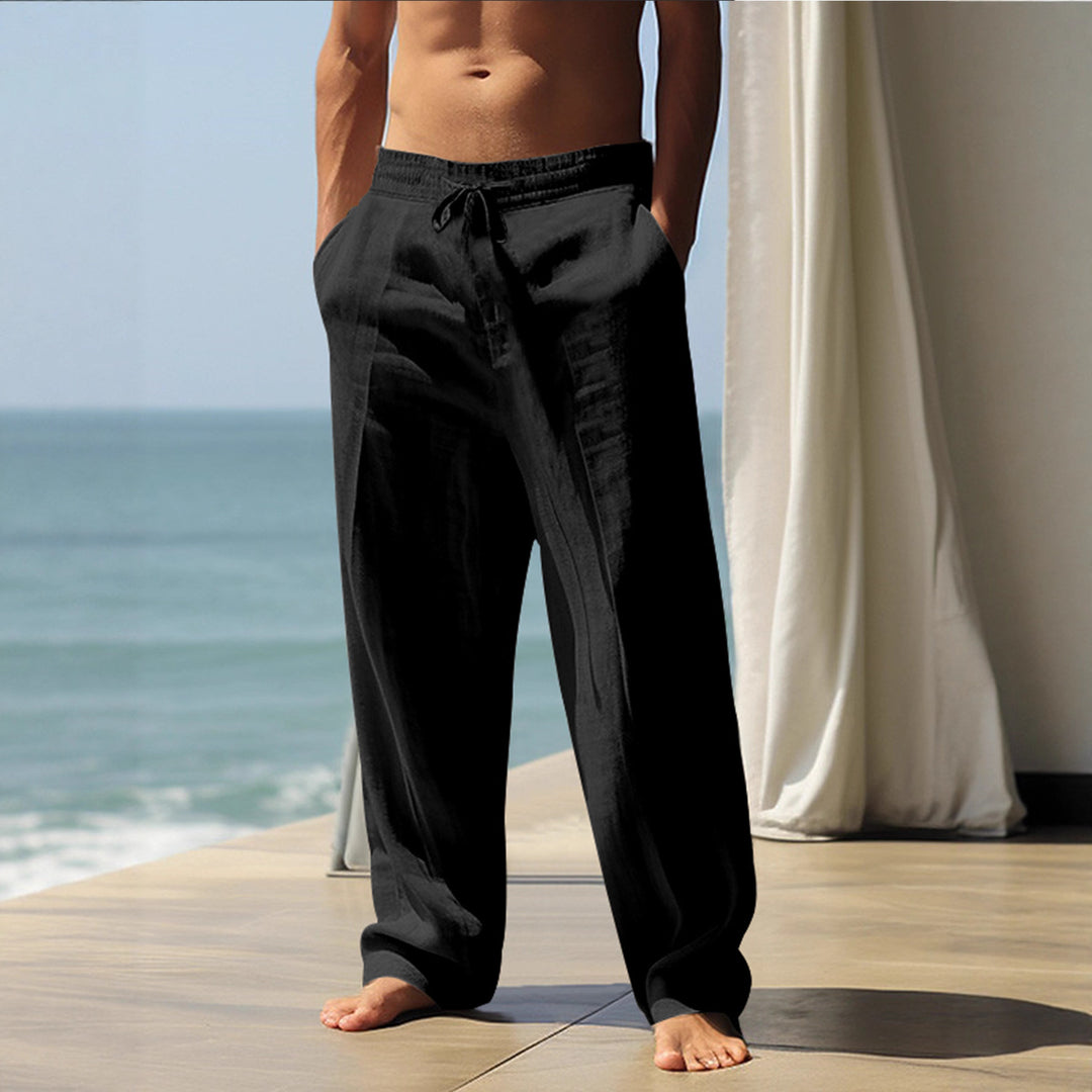 Herren Bequeme Leinenhose mit elastischem Bund und seitlichen Taschen EB