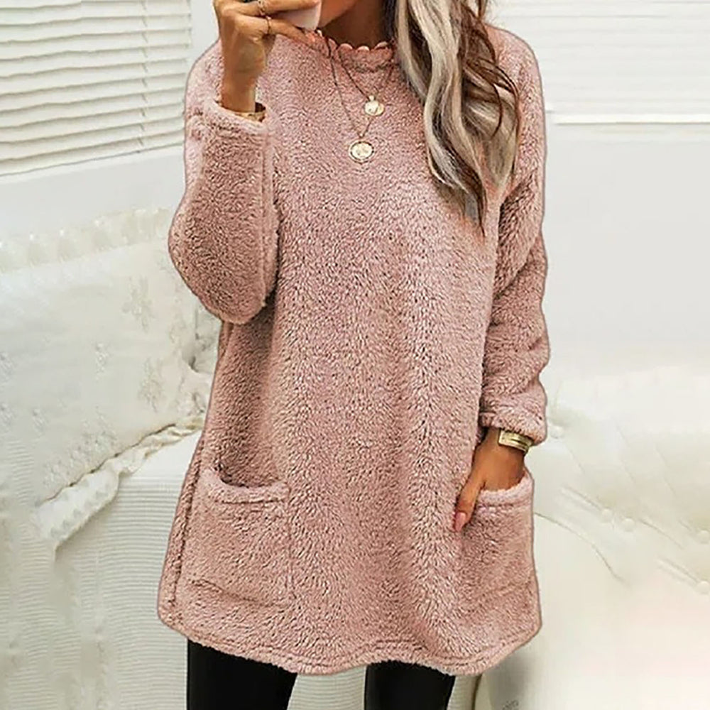 Damen Kuscheliger Fleece-Pullover mit praktischen Taschen und weitem Schnitt EB