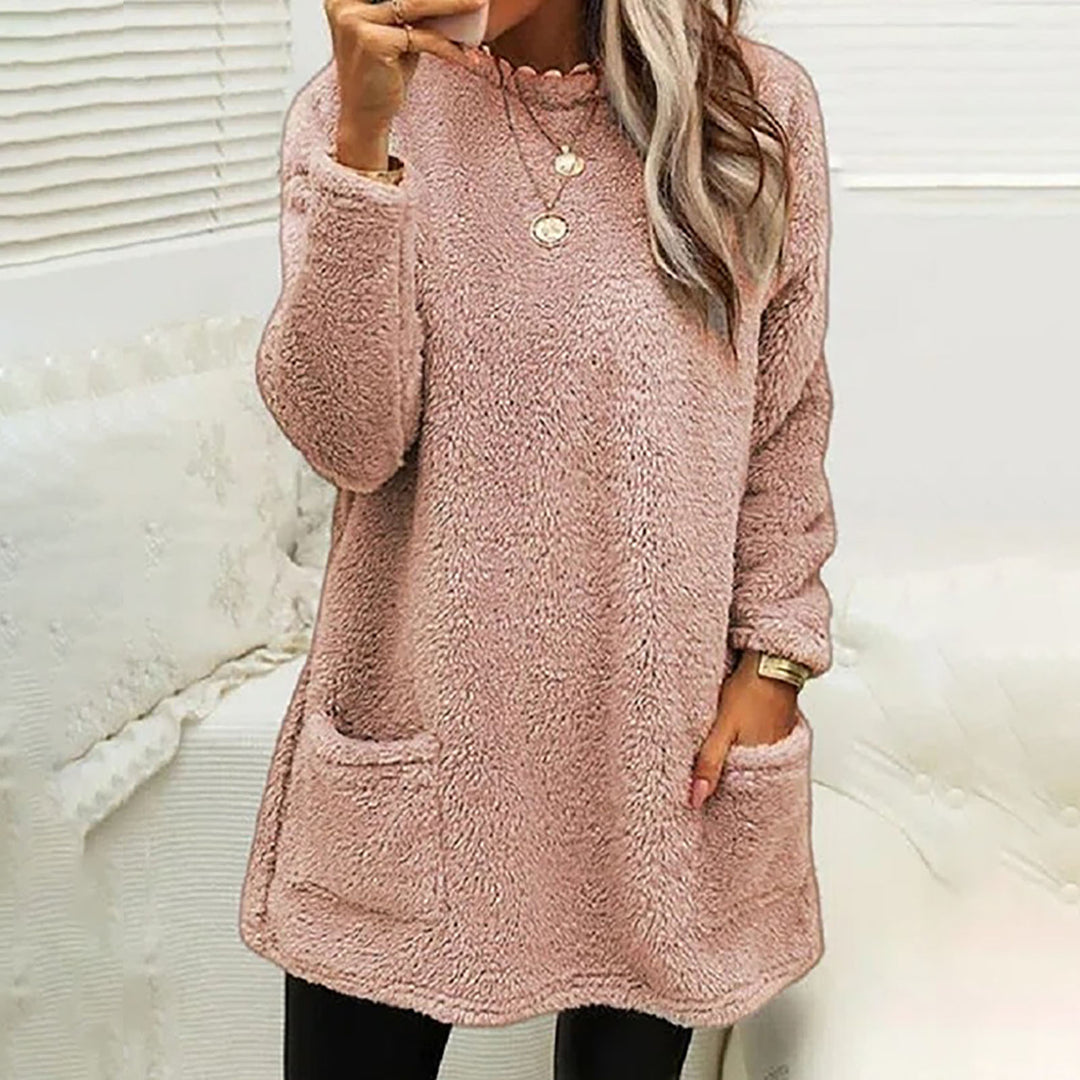 Damen Kuscheliger Fleece-Pullover mit praktischen Taschen und weitem Schnitt EB