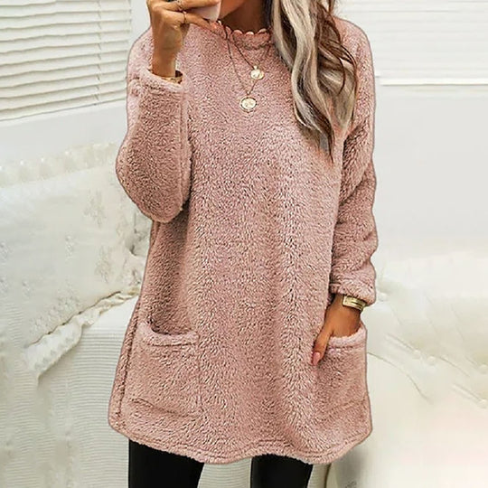 Damen Kuscheliger Fleece-Pullover mit praktischen Taschen und weitem Schnitt EB