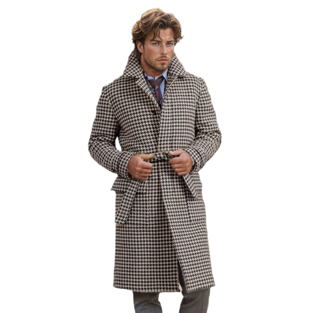 Herren eleganter Karomantel mit praktischen Taschen und modernem Schnitt EB