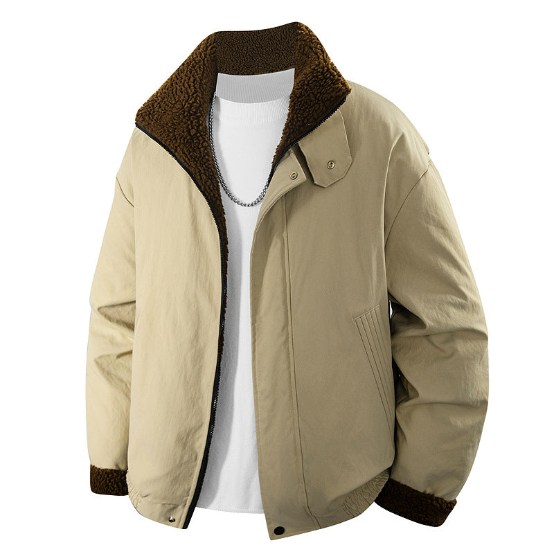Men's  plush-lined stand-collar insulated zip jacket with snap throat tab EB
