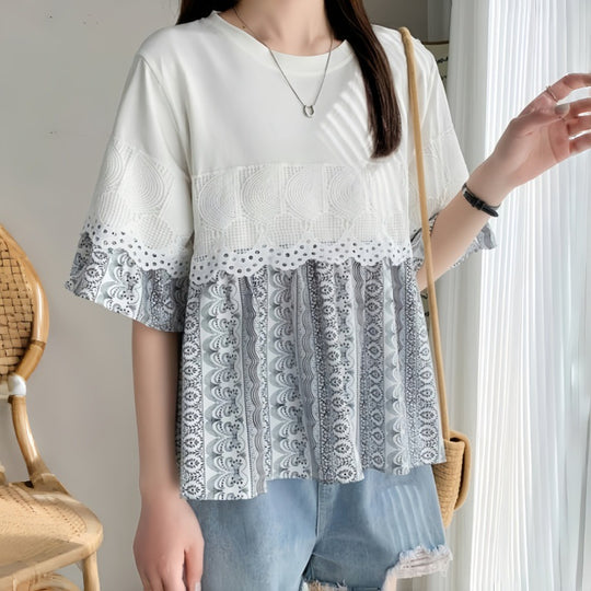 Damen Freizeitbluse mit Spitzenbesatz EB