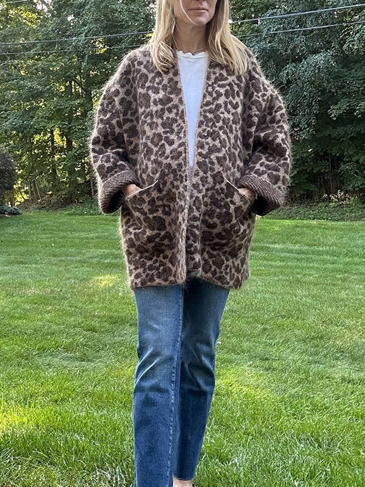 Damen kuschelige Leopardenjacke aus hochwertigem Material EB