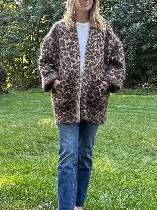 Damen kuschelige Leopardenjacke aus hochwertigem Material EB