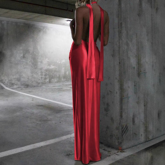 Damen Elegantes Kleid mit tiefem V-Ausschnitt und hohem Schlitz EB