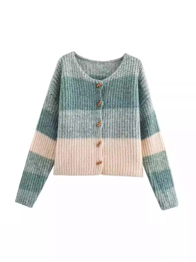 Damen Strickjacke mit elastischem Rippdesign und Holzknöpfen EB