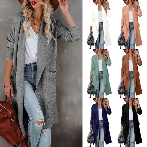 Damen lässiger Cardigan mit langen Ärmeln und praktischen Taschen EB