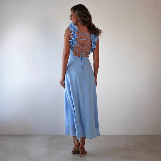 Damen Maxikleid mit verspielten Rüschendetails und elastischem Oberteil EB