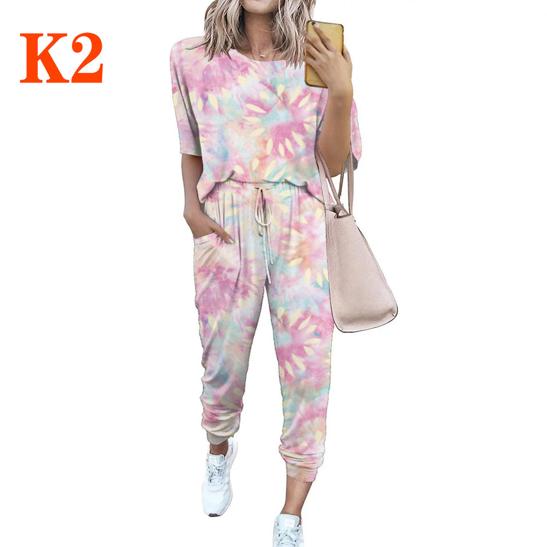 Damen Leichter Freizeit-Jumpsuit mit einem auffälligen Batik-Muster und praktischen Taschen EB