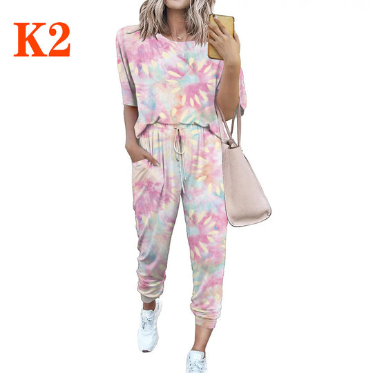 Damen Leichter Freizeit-Jumpsuit mit einem auffälligen Batik-Muster und praktischen Taschen EB