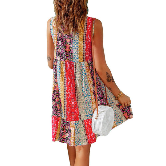Damen Sommerliches Maxikleid mit buntem Druck und lässigem Schnitt EB