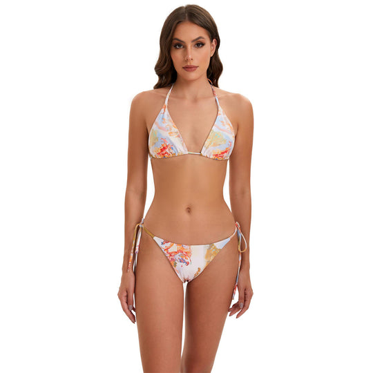 Damen Bikini-Set mit langärmeligem Crop-Top und floralem Design EB