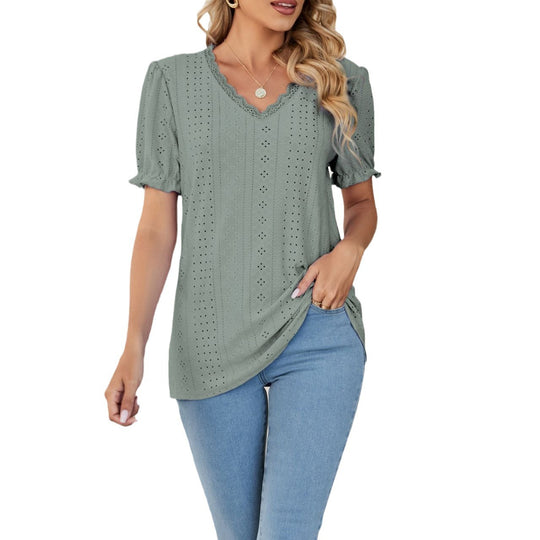 Damen Bluse mit luftigen Rüschen und durchbrochenem Design EB