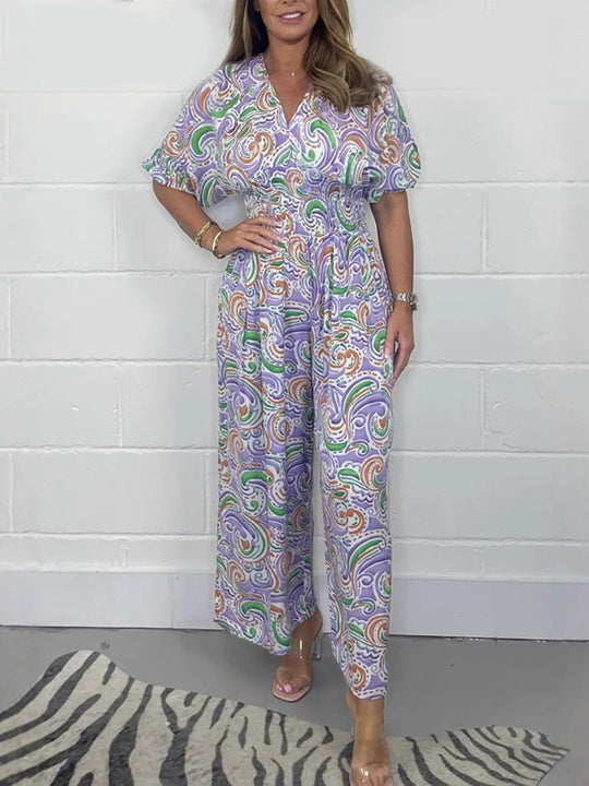 Damen Fließendes Jumpsuit mit elegantem Paisleymuster und Taillierung EB