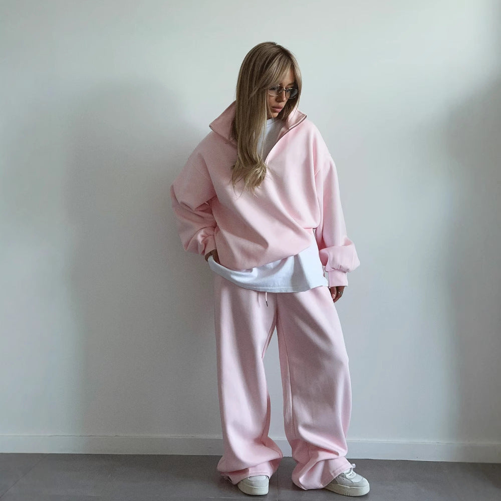 Damen Oversize Sweatshirt mit Halbzip und hohem Stehkragen EB