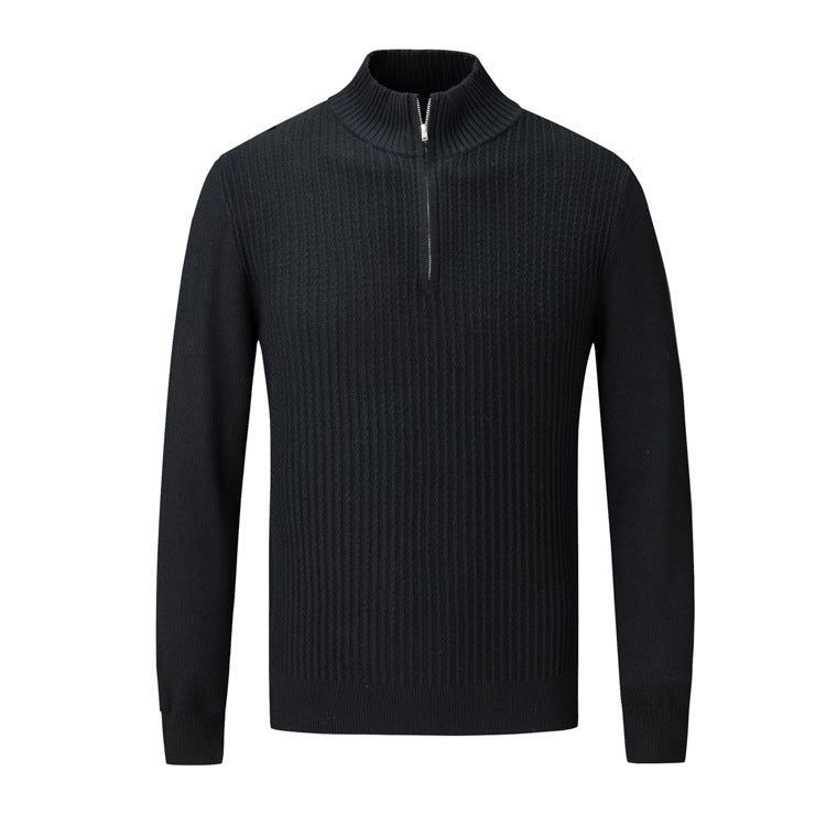 Herren Strickpullover mit modernem Stehkragen und feinem Rippdesign EB