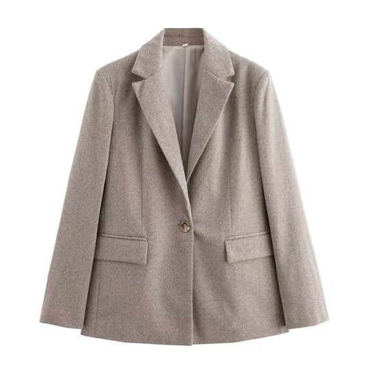 Damen Einreihiger Blazer mit Fischgrätmuster, Reverskragen und Pattentaschen EB