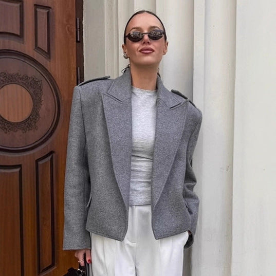 Damen Modische Oversized Jacke im eleganten Wollmix EB