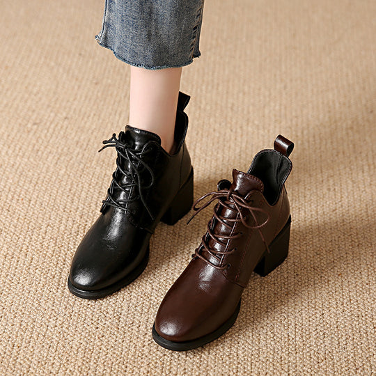 Damen Modische Schnür-Stiefeletten mit elegantem Blockabsatz EB