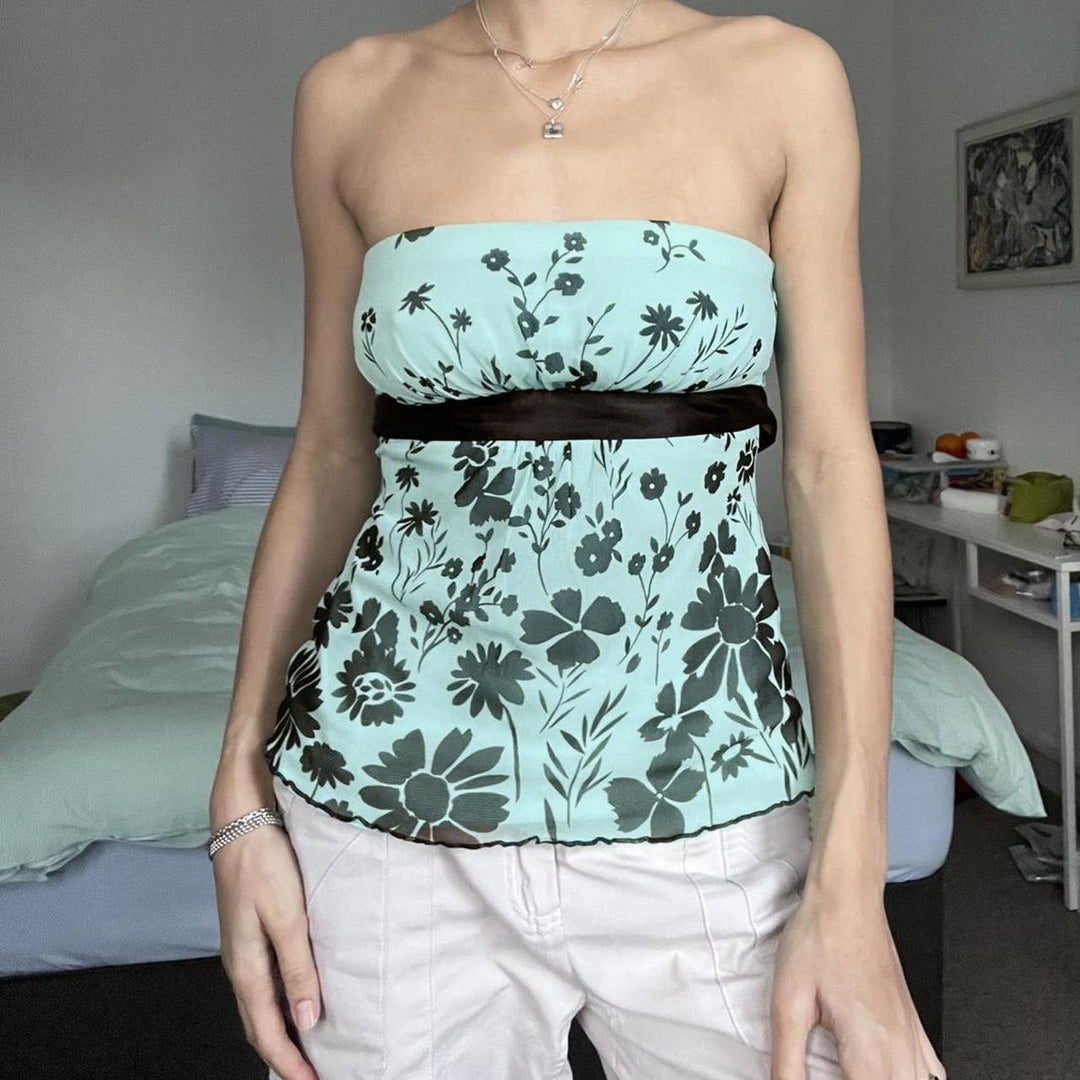 Damen Bandeau-Top mit floralem Druck und verstellbarem Gürtel EB