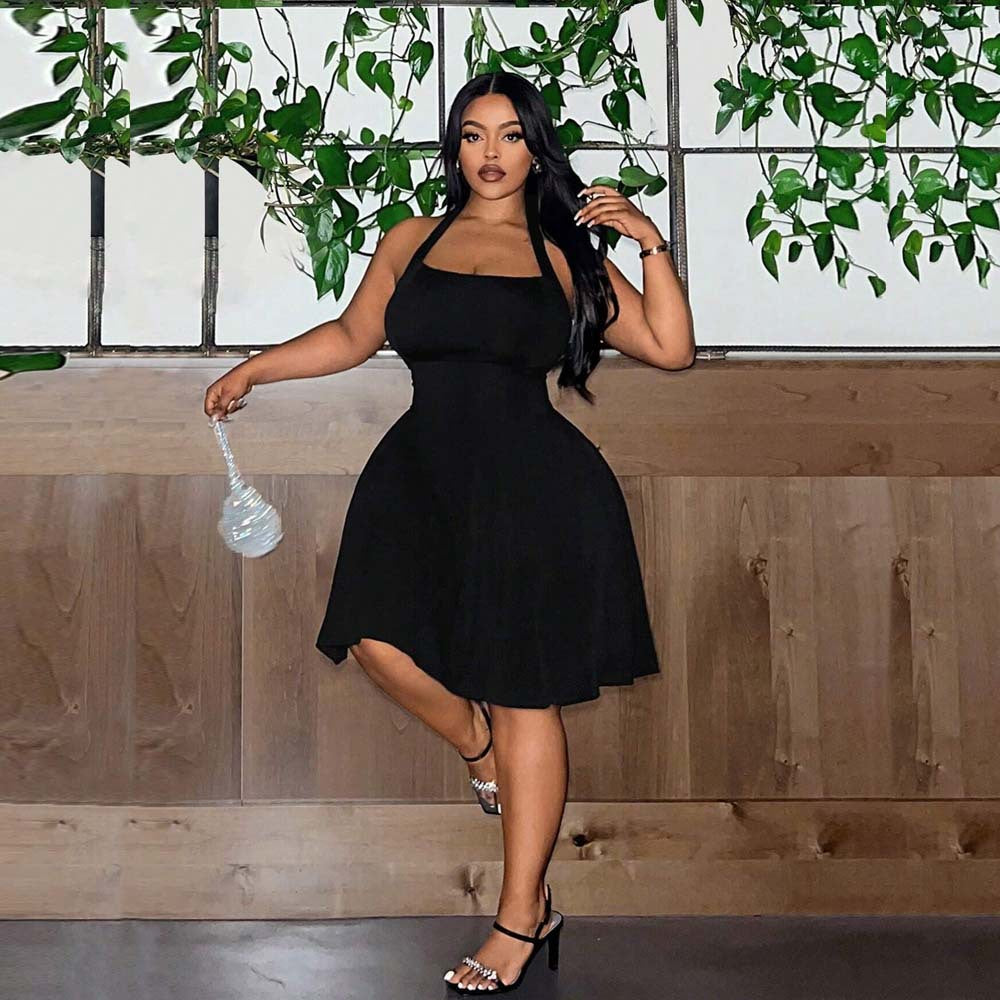 Damen A-Linien Freizeitkleid mit schulterfreiem Design und schwingendem Rock EB