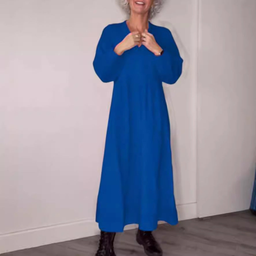 Damen Maxikleid mit lässigem V-Ausschnitt und weiten Ärmeln Heidi-Mode
