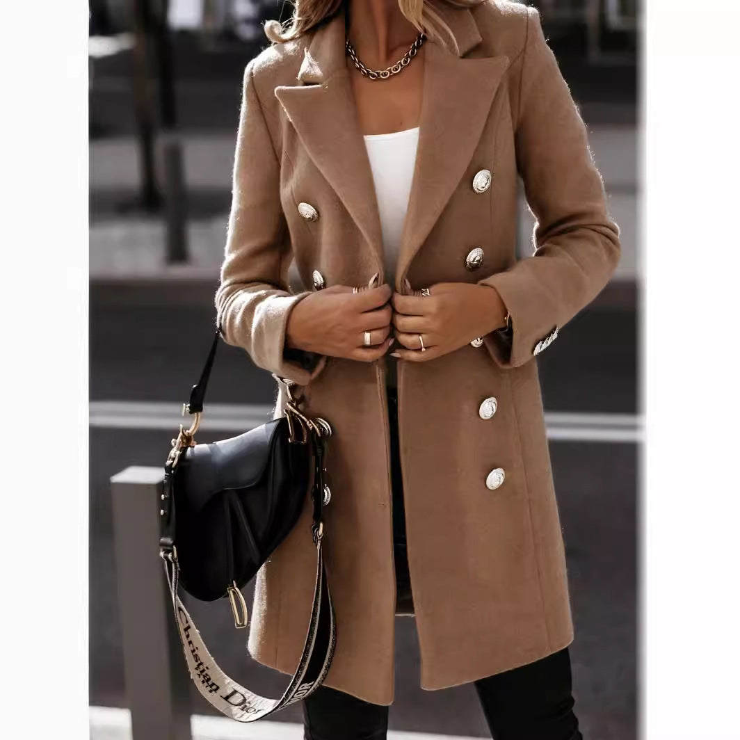 Damen eleganter Wollmantel mit doppelter Knopfleiste EB