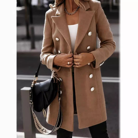 Damen eleganter Wollmantel mit doppelter Knopfleiste EB
