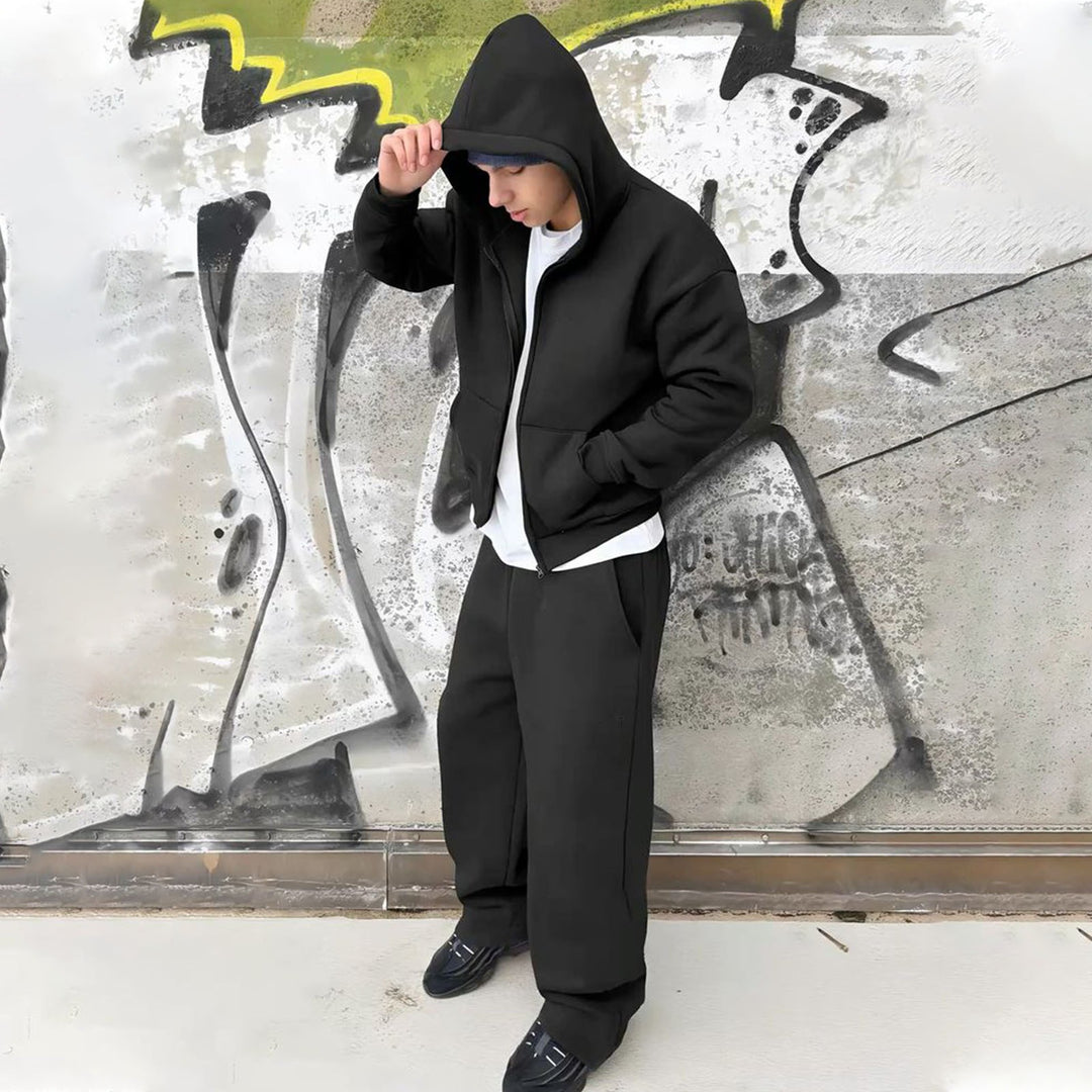 Herren nan Oversize Zip-Hoodie und Relaxed Sweatpants Set EB