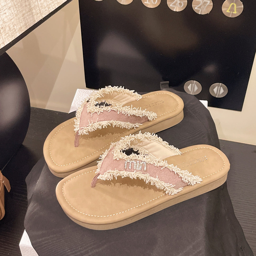 Damen Strand-Sandalen mit flauschigem Riemendesign und komfortabler Innensohle EB