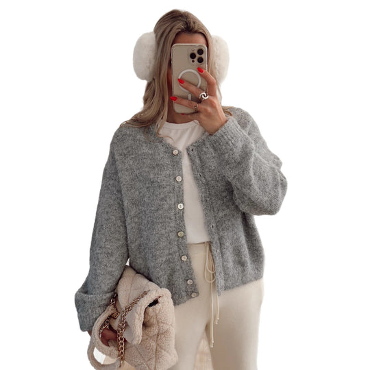 Damen weiche Strickjacke mit eleganter Knopfleiste und lässigem Schnitt EB