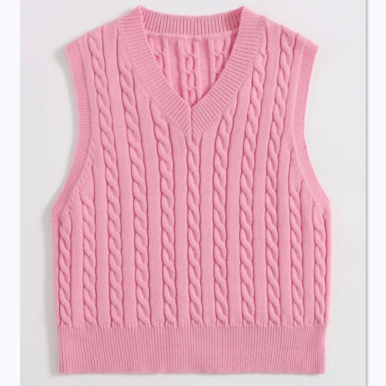 Damen Strickweste mit V-Ausschnitt und Zopfmuster EB