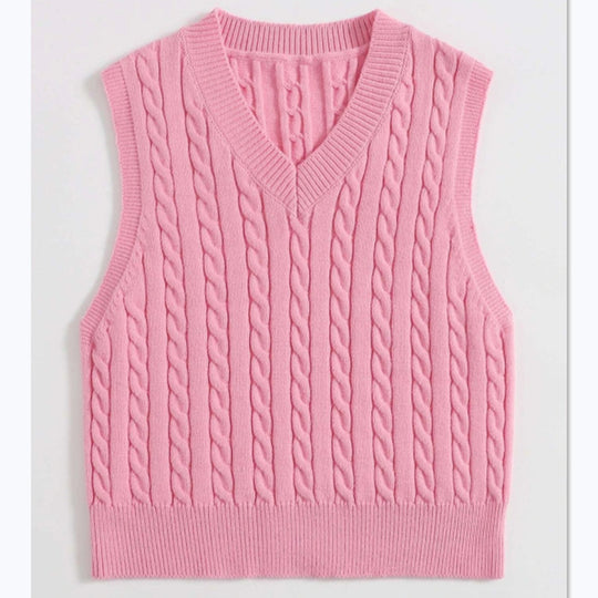 Damen Strickweste mit V-Ausschnitt und Zopfmuster EB