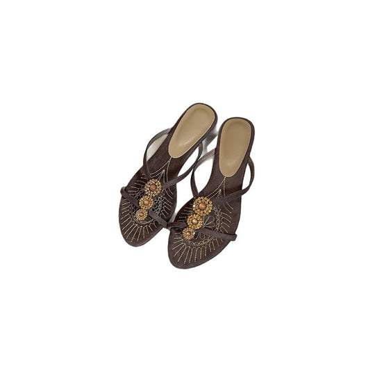 Damen elegante Slingback Sandalen mit funkelnder Perlenverzierung EB