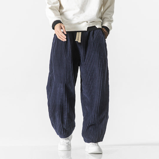 Herren nan weite Breitcord-Hose mit elastischem Bund, Kordelzug und tiefen Eingrifftaschen EB