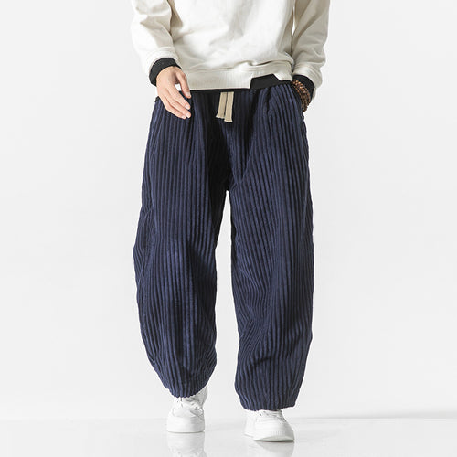 Herren nan weite Breitcord-Hose mit elastischem Bund, Kordelzug und tiefen Eingrifftaschen EB