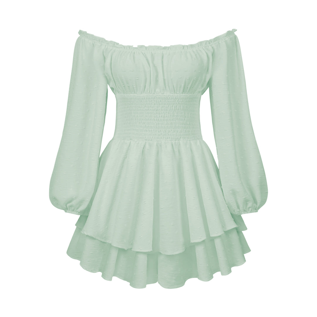 Damen Voluminöses Off-Shoulder Kleid mit voluminösen Ärmeln EB