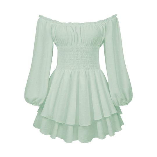 Damen Voluminöses Off-Shoulder Kleid mit voluminösen Ärmeln EB