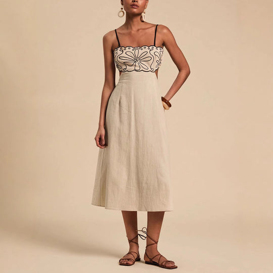 Damen luftiges Maxikleid mit floralem Oberteil EB