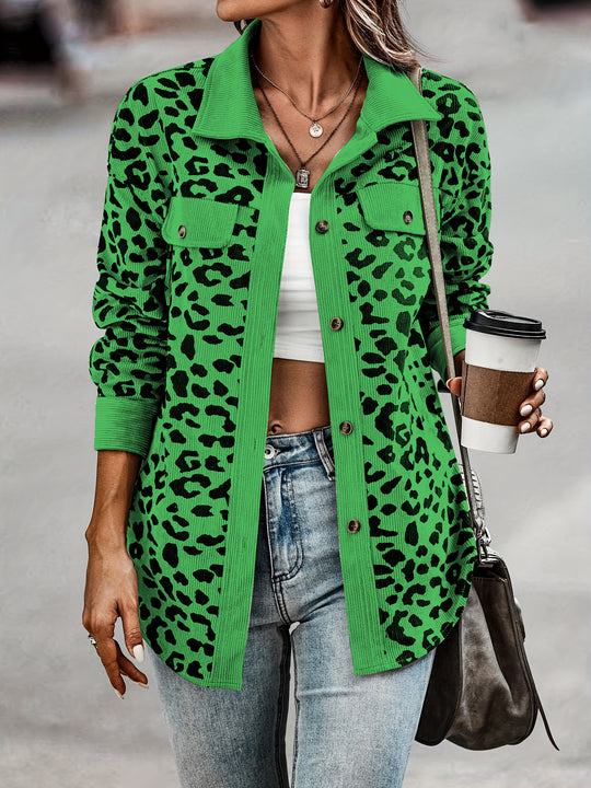 Damen Jacke im Leopardenmuster mit strukturiertem Stoff und praktischen Taschen EB