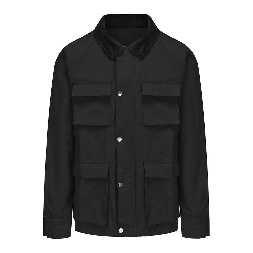 Herren modische Utility-Jacke mit mehreren praktischen Taschen und Kunstfellkragen EB