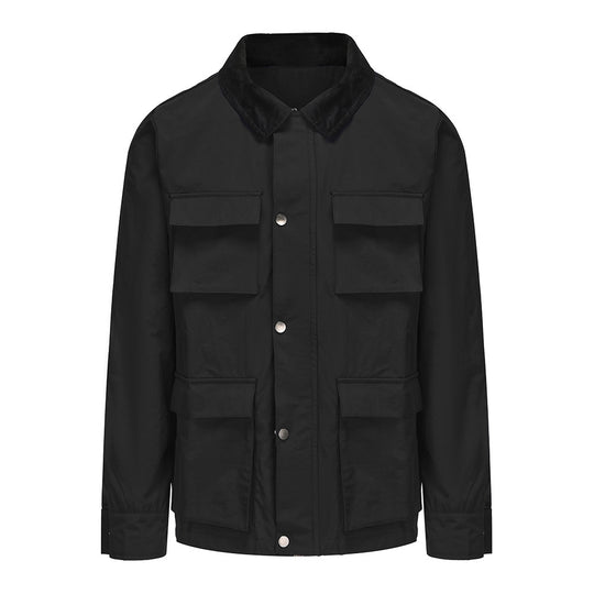 Herren modische Utility-Jacke mit mehreren praktischen Taschen und Kunstfellkragen EB