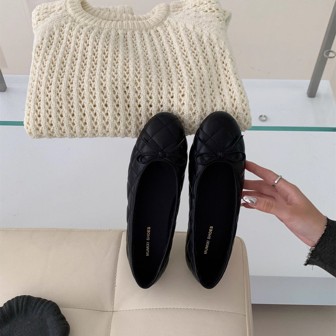 Damen Elegante Ballerinas mit quiltierter Oberfläche und dekorativem Schleifen-Detail EB