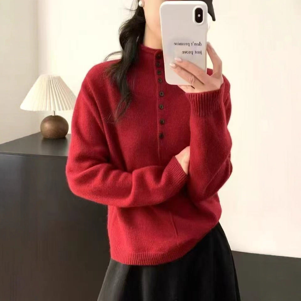 Damen Hochgeschlossener Strickpullover mit Knopfdetails EB